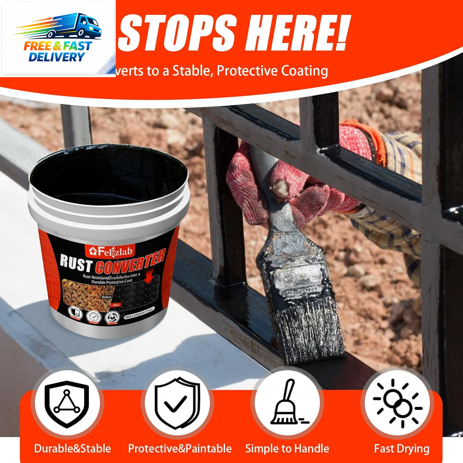 2-In-1 Rust Converter & Metal Primer, 35 Floz Automotive Rust Remover Paint for
