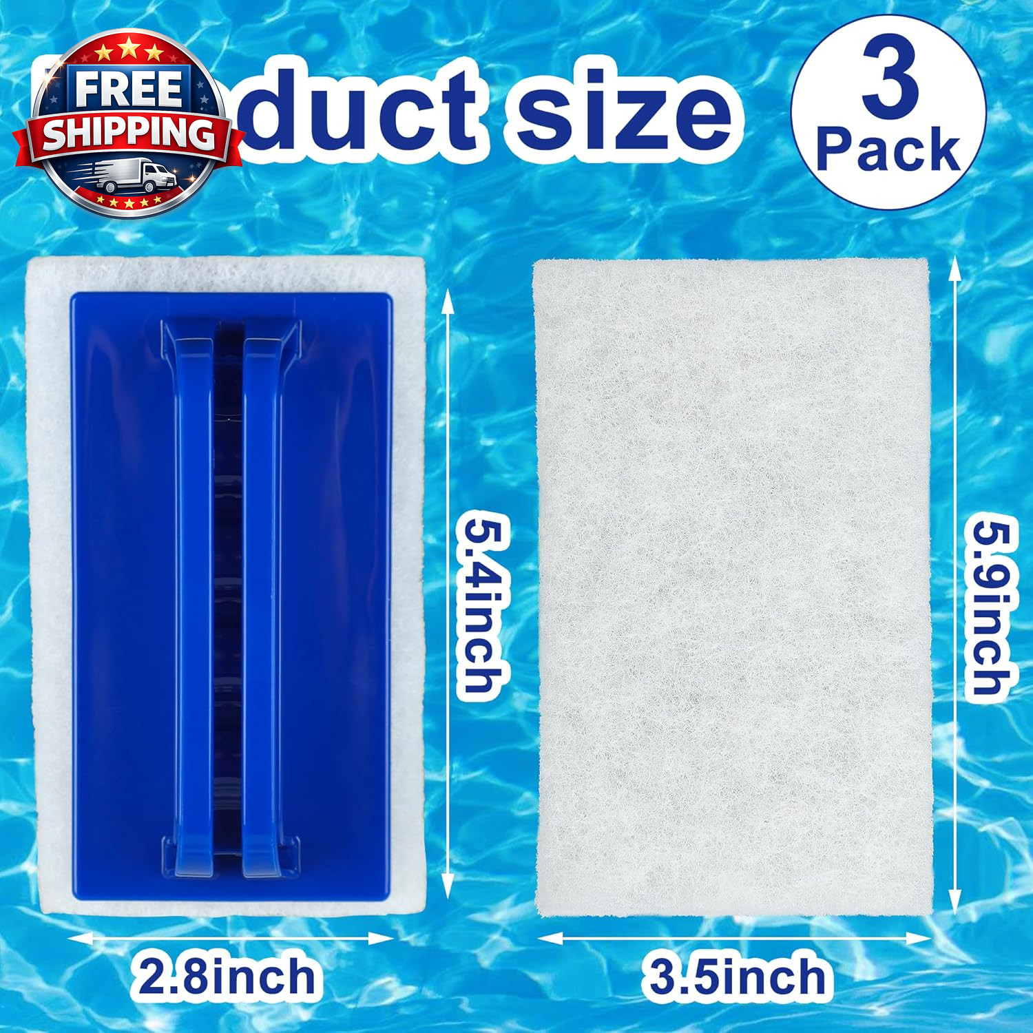 3 Pack Hand-Held Pool Scrub Brush Pool Cleaning Scrubbing Sponge Pad Bathroom Cl