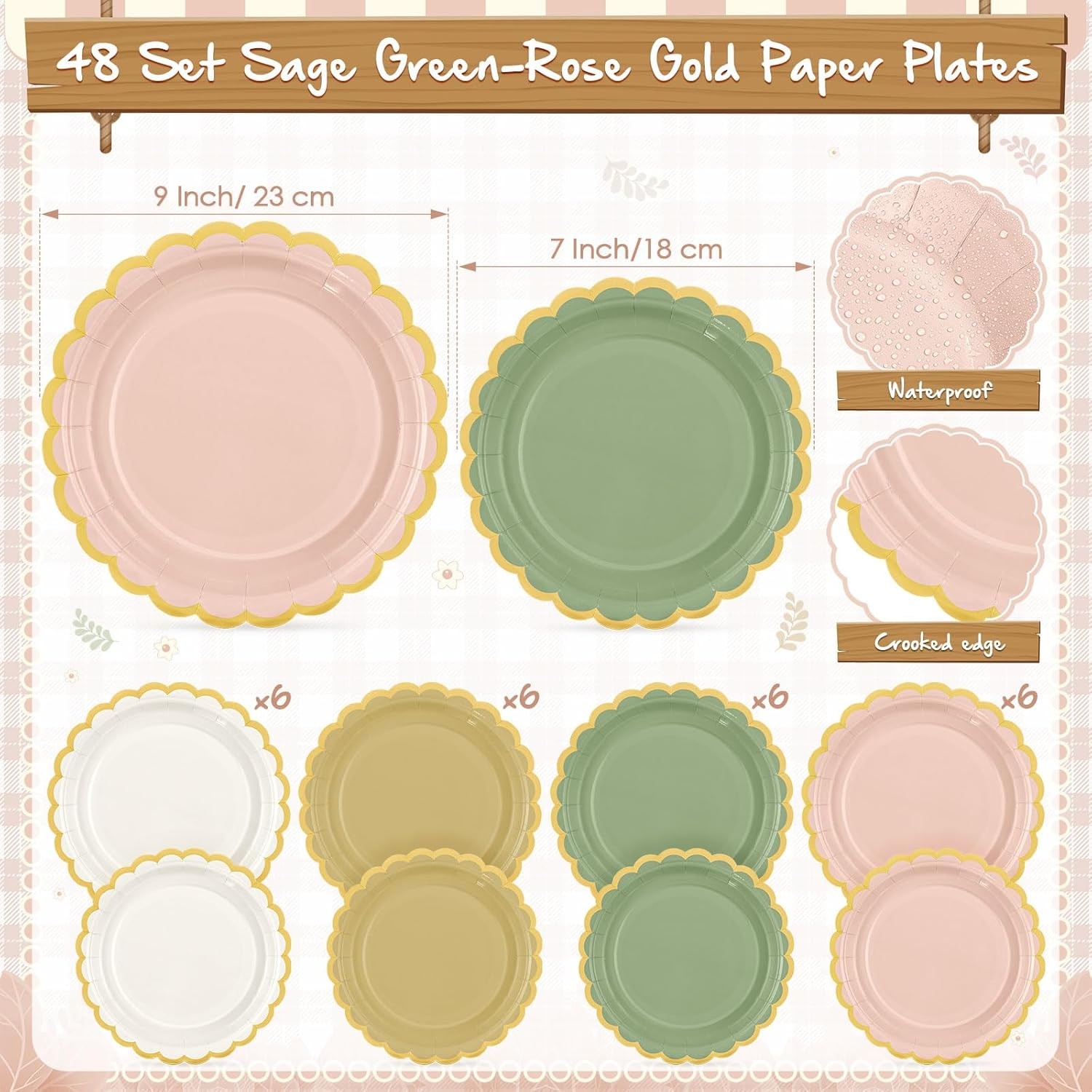Mimorou 342 Pcs Sage Green and Pink Party Supplies Green and Pink Tableware Pa