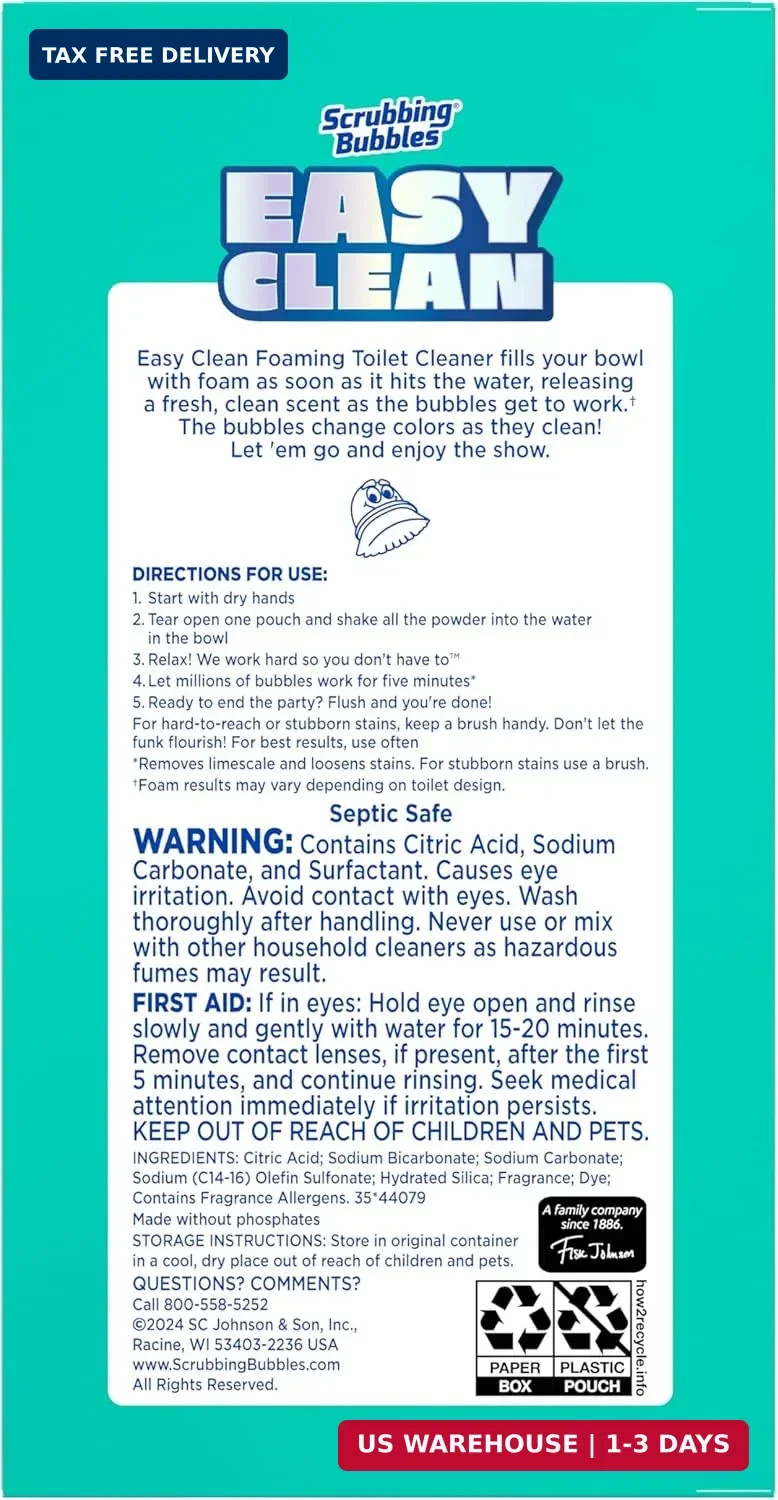 Scrubbing Bubbles Easy Clean Foaming Toilet Bowl Cleaner, Easy Drop In Powder Po