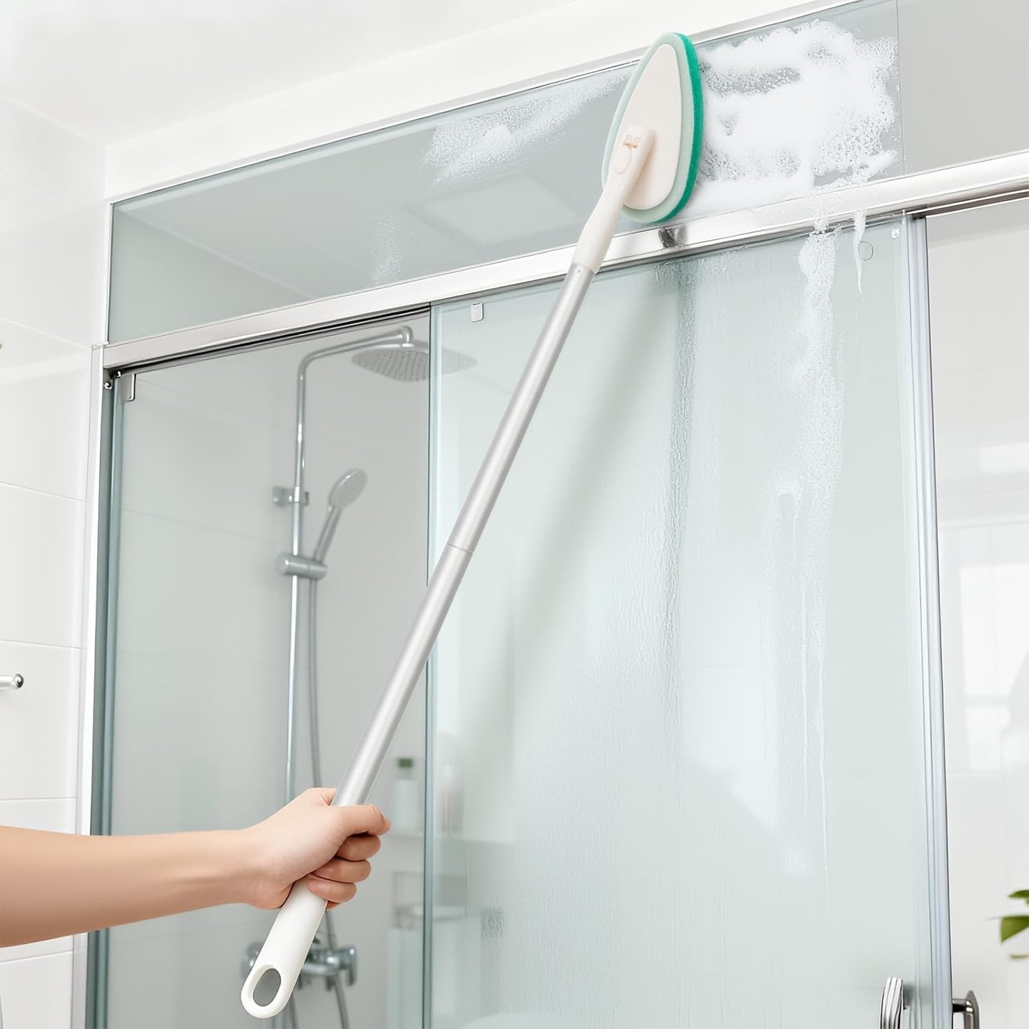 4-in-1 Tub and Tile Shower Scrubber, 51” Bathtub Cleaning Brush with Long Ha…