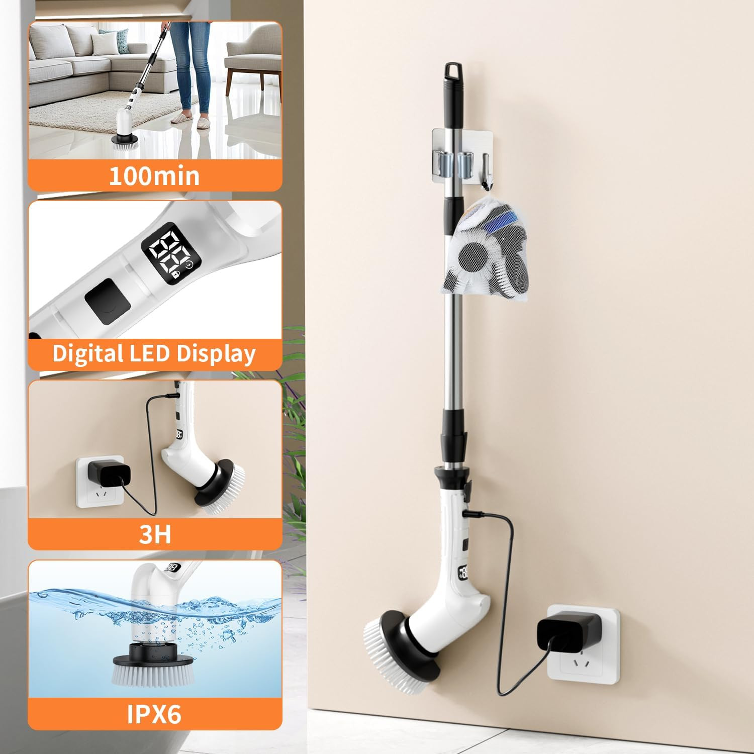Electric Spin Scrubber for Cleaning Bathroom,Cordless Power Shower Scrubber – El