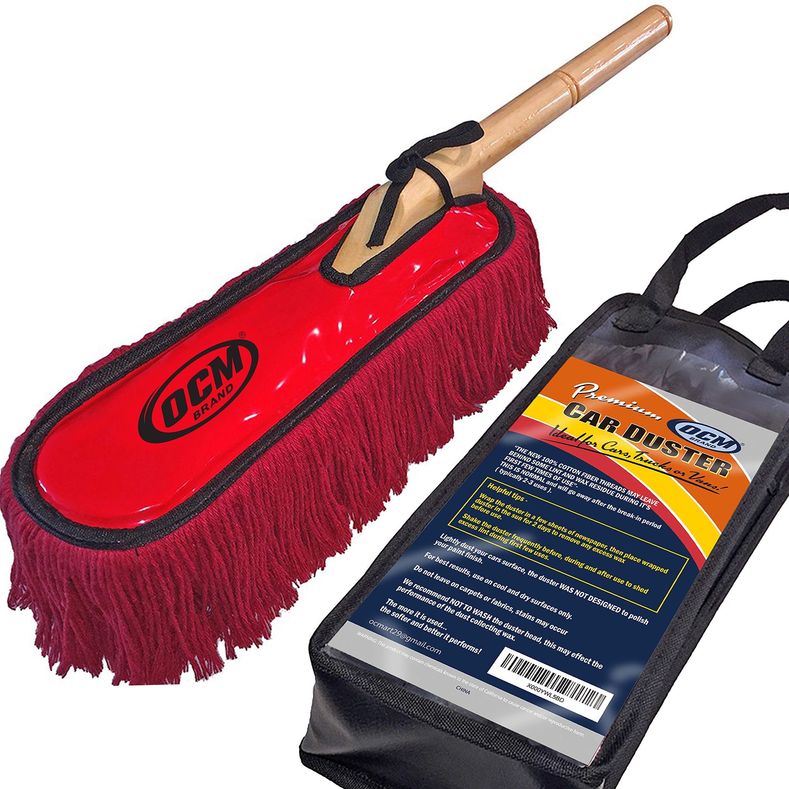 Premium Extra Large Car Duster With Durable Solid Wood Handle Includes Storage C