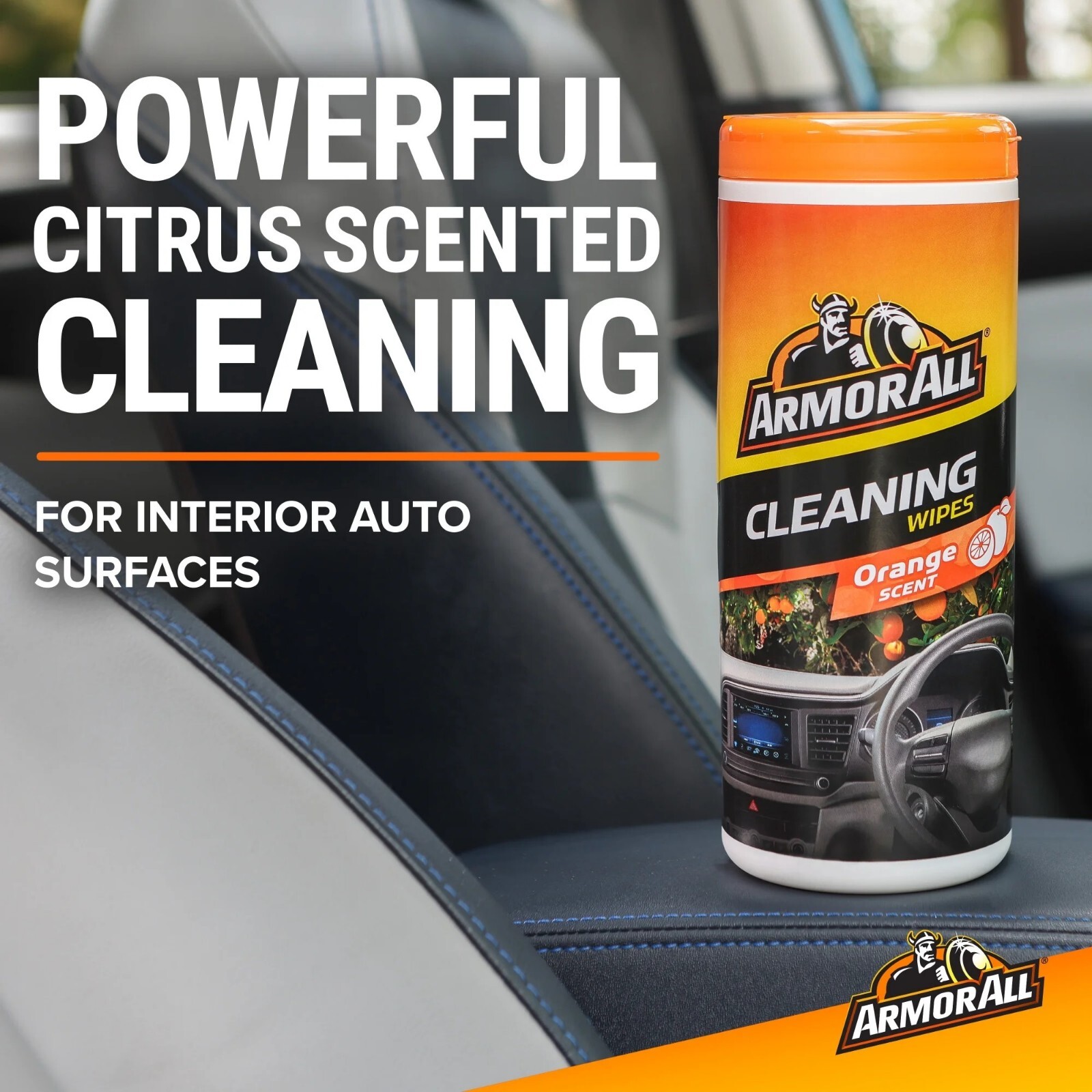 Interior Car Cleaning Wipes in Orange Scent, 60 Count