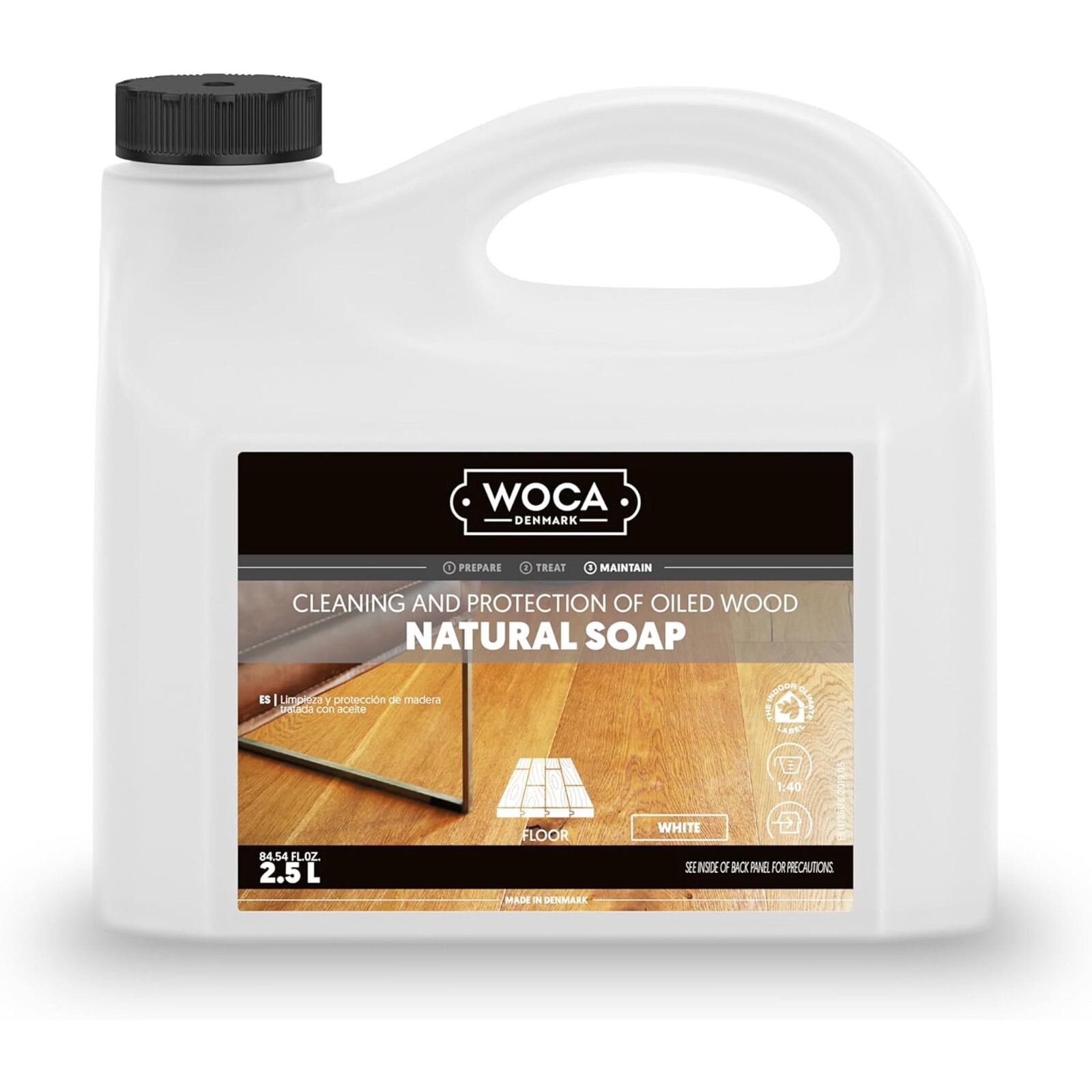 WOCA Cleaning/Protection Soap for Oil/Wax Finished Hardwood – White – 84.24 oz.