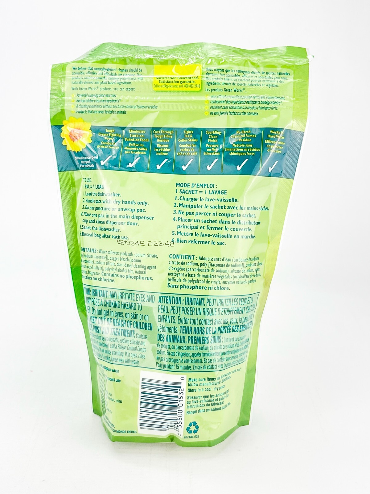 Clorox Green Works Dishwasher Detergent Packs 20ct Lot of 3 Dye Free