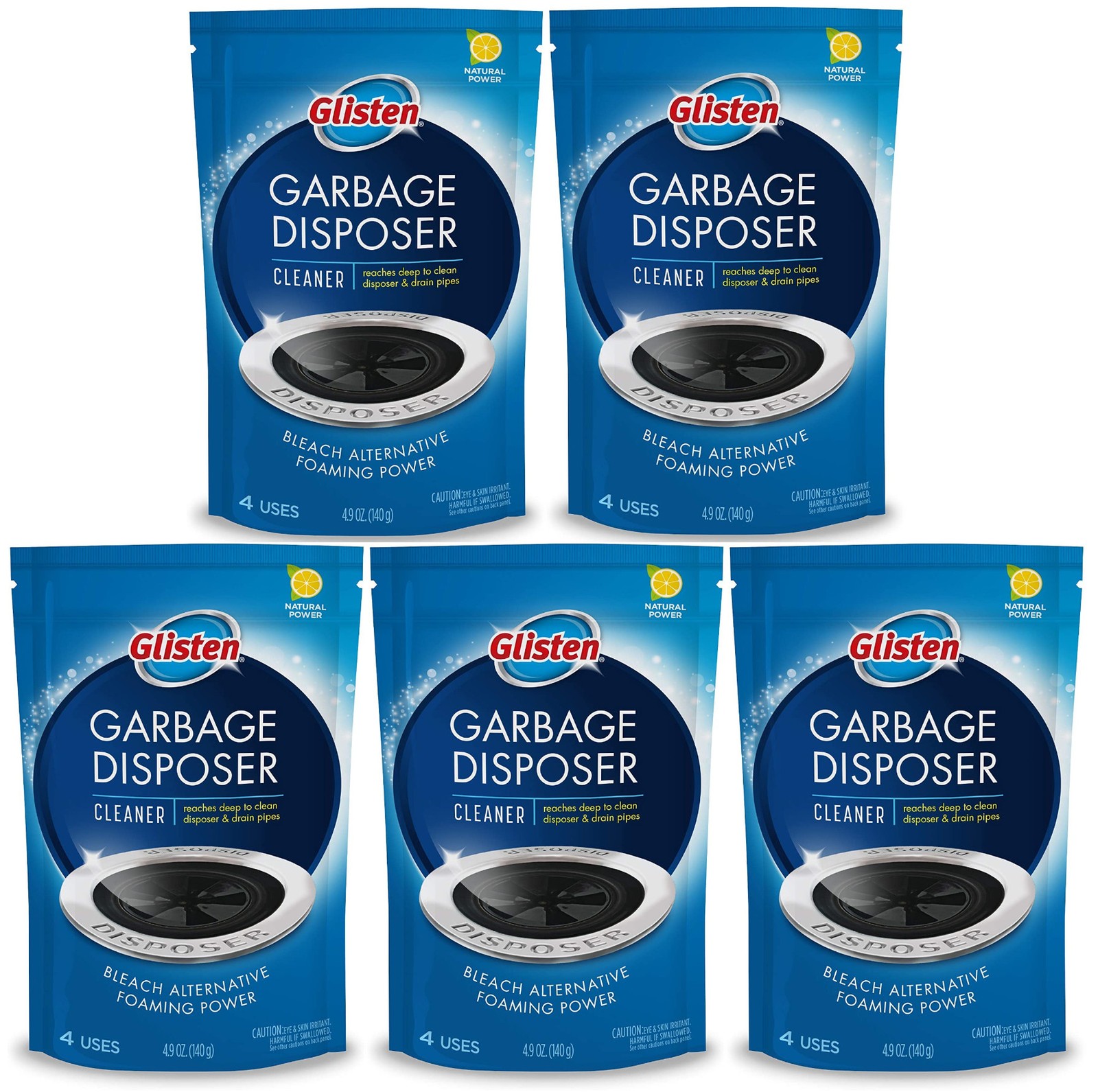 Glisten Garbage Disposer Cleaner Foaming Powder, 4 Uses (5 Pack)