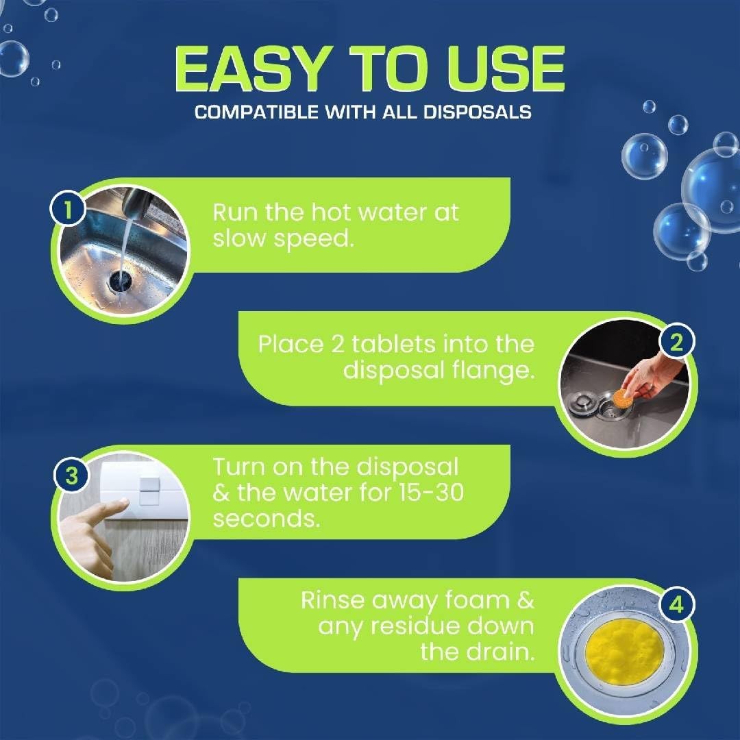Garbage Disposal Cleaner – 24-Pack Foaming Sink and Drain Deodorizer Tablets, Po