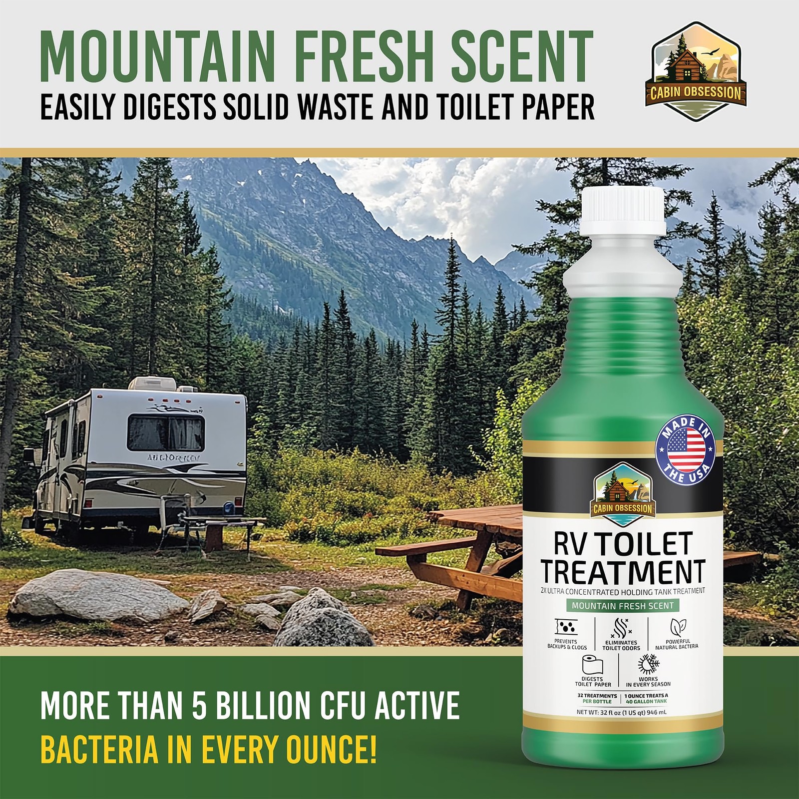 Cabin Obsession RV Toilet Treatment (32 oz) – 2x Ultra Concentrated Liquid RV…