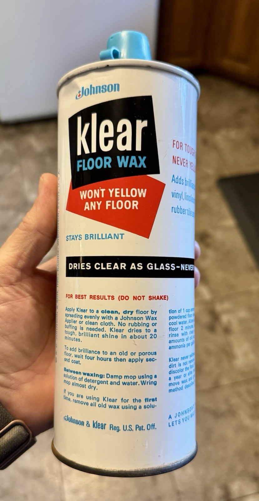 Vintage 1970’s Johnson Klear Floor Wax Tin Can 27oz. 75% Full Display Prop