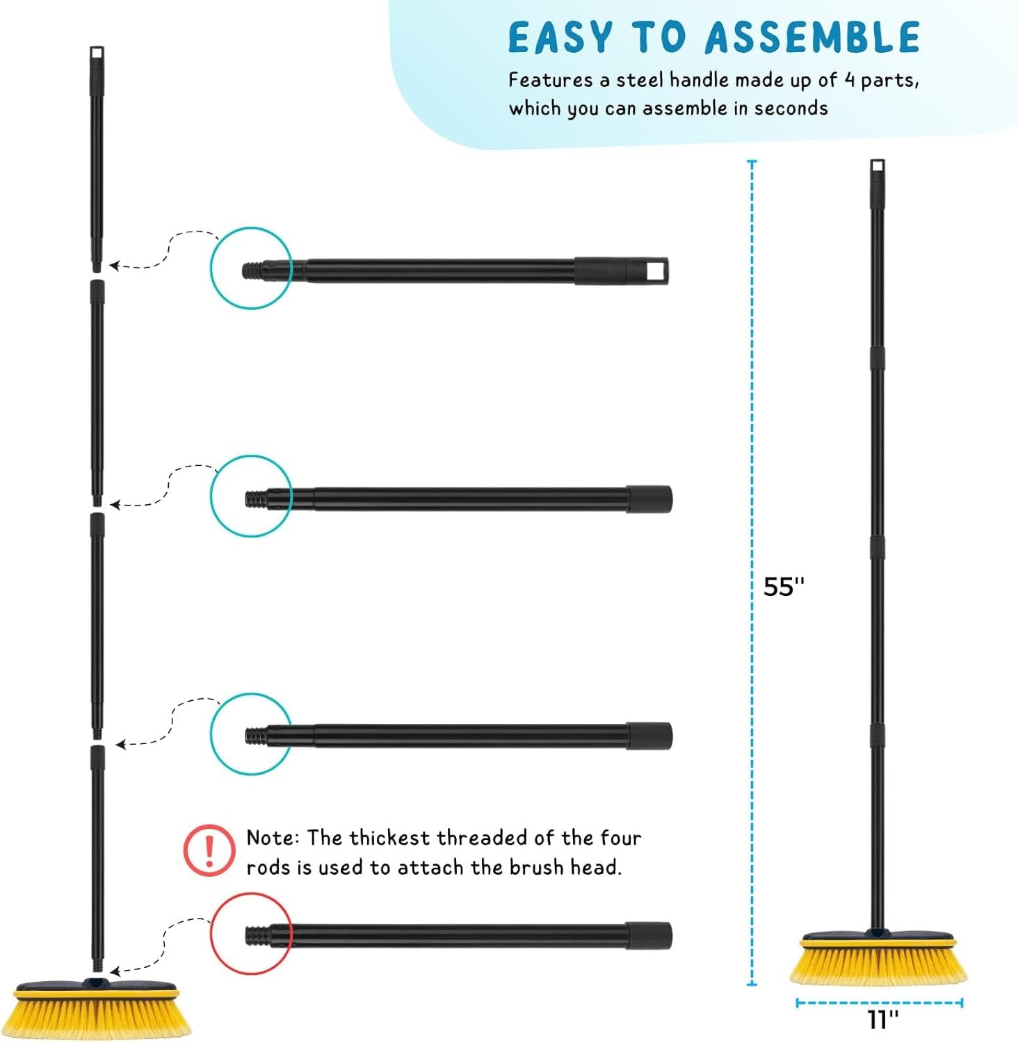 Car Wash Brush with Long Handle, 55” Vehicles Exterior Washing Supplies, Soft B