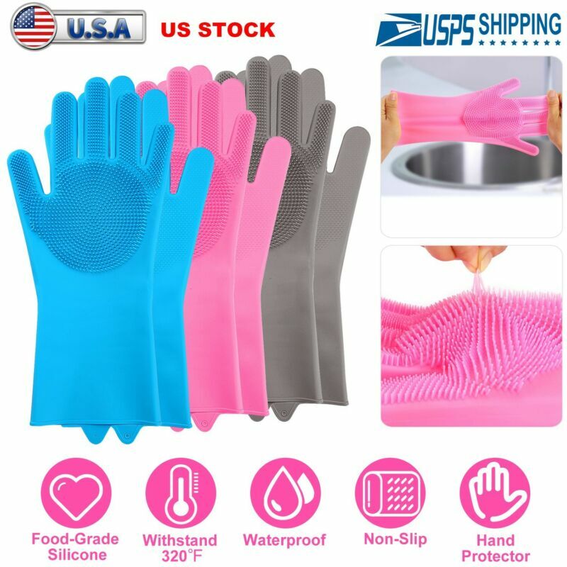 Magic Gloves Dish Washing Silicone Rubber Scrubber Cleaning Cold Heat Resistant