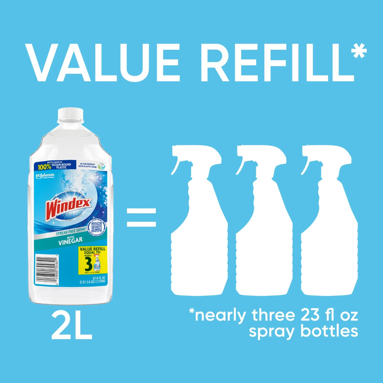 Windex with Vinegar Glass & Window Cleaner, and Refill Bottle, ( 67.6 fl oz )