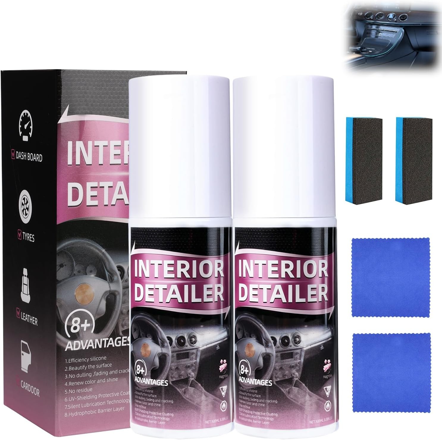 Car Interior Cleaner Set 2Pcs Detailer Spray Deep Cleaner set