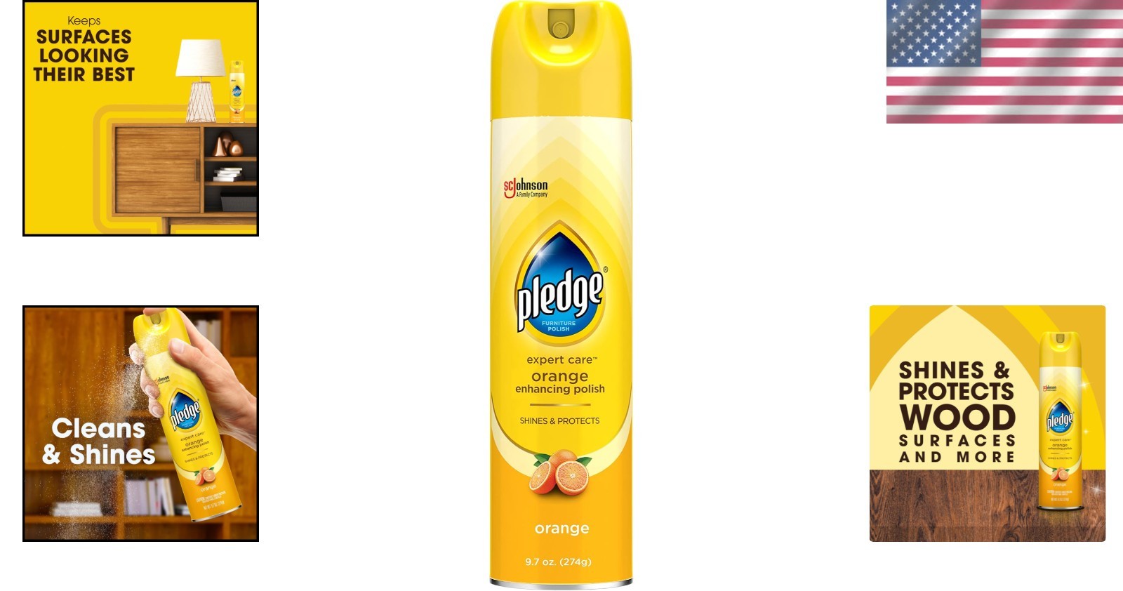 Expert Care 9.7oz Pledge Orange Polish – Streak-Free Wood Cleaner
