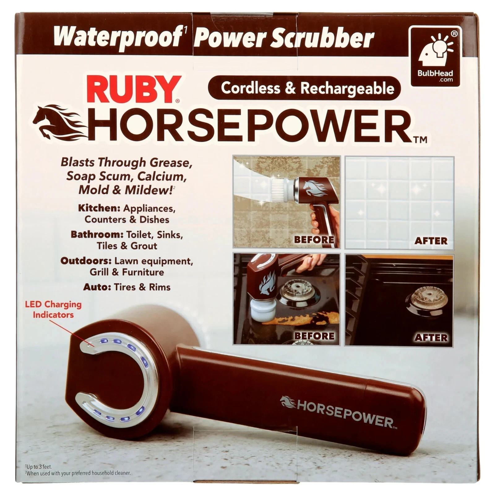 2 Pack Ruby Horsepower Rechargeable Rotating Scrubber Waterproof Power Scrubber