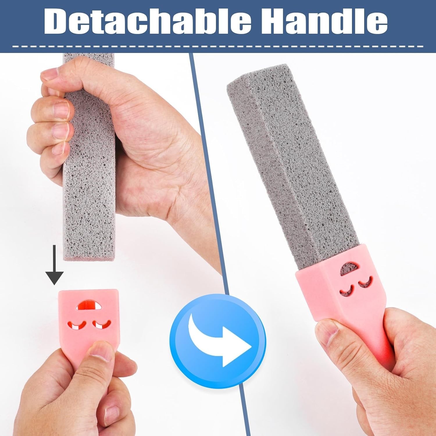 8 Pack Pumice Stone Scouring Sticks with 2 Universal Handles, Grey Pumice Sto…