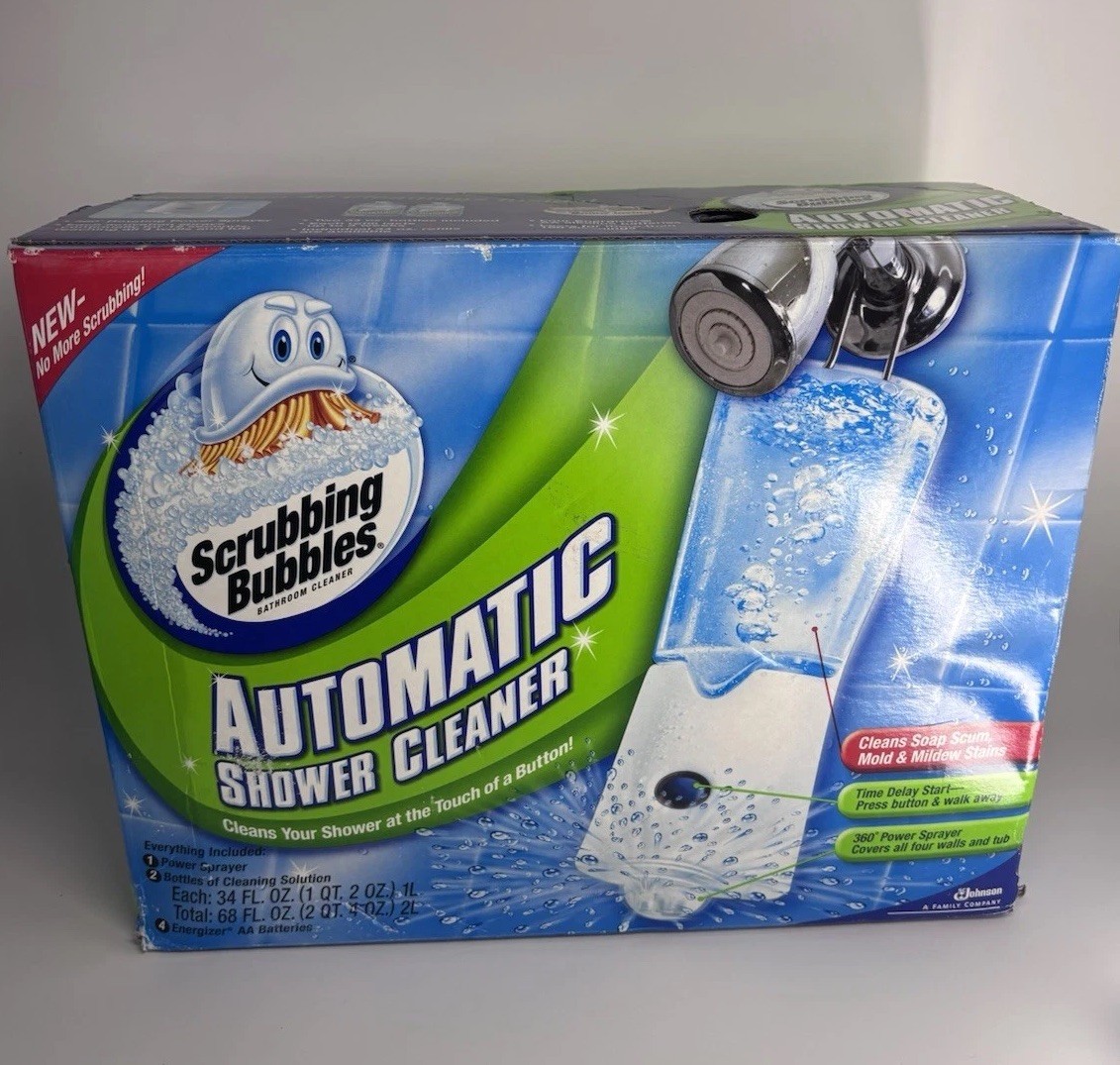 SCRUBBING BUBBLES Automatic Shower Cleaner Sprayer Kit w/ (2) 34 oz Refills NIB