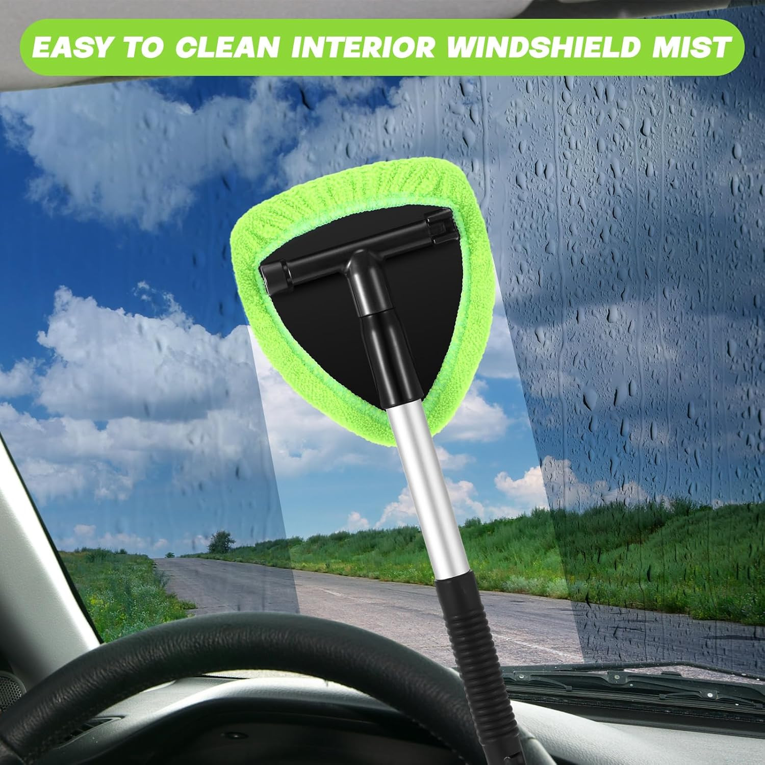 8 Pcs Car Windshield Cleaner Tool Kit with Extendable Handle, Microfiber Towel P