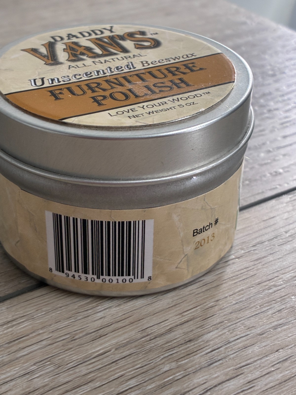Daddy Vans All Natural Beeswax Olive Oil Carnauba Furniture Polish Unscented 5oz