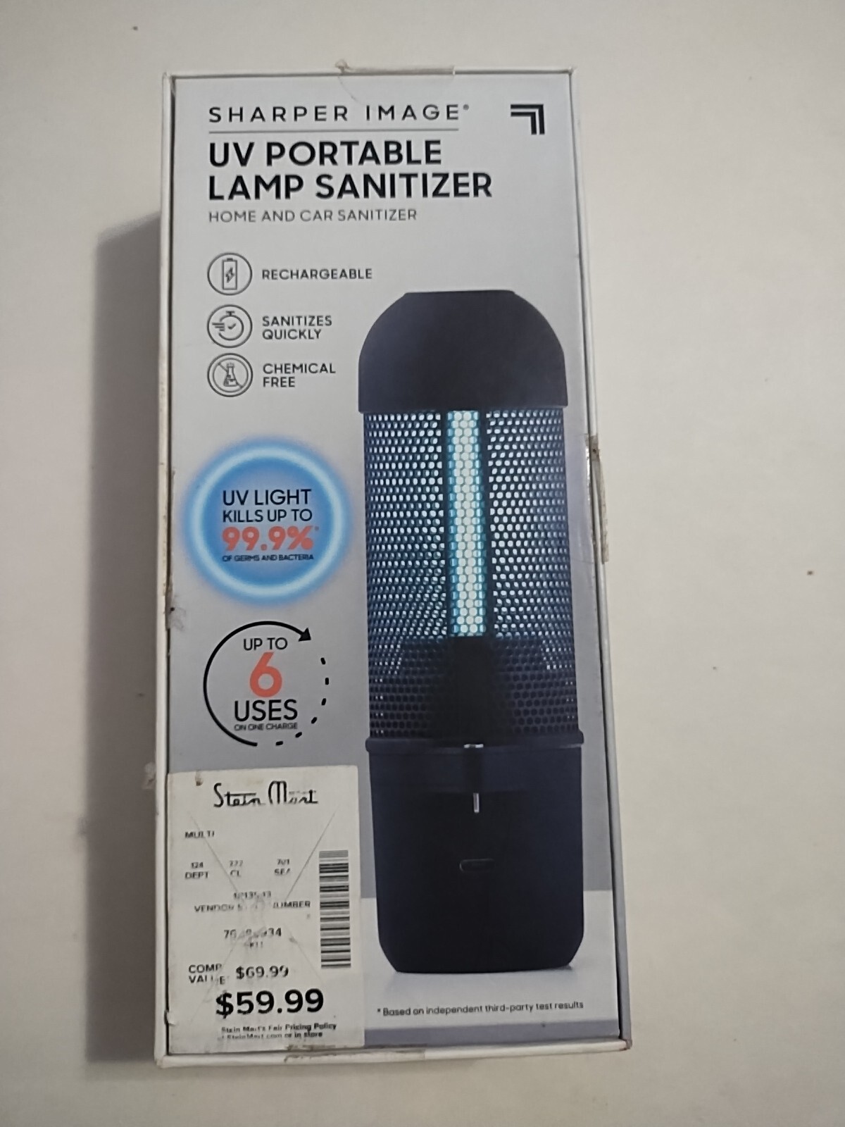 SHARPER IMAGE portable rechargeable LAMP SANITIZER for home, auto, office