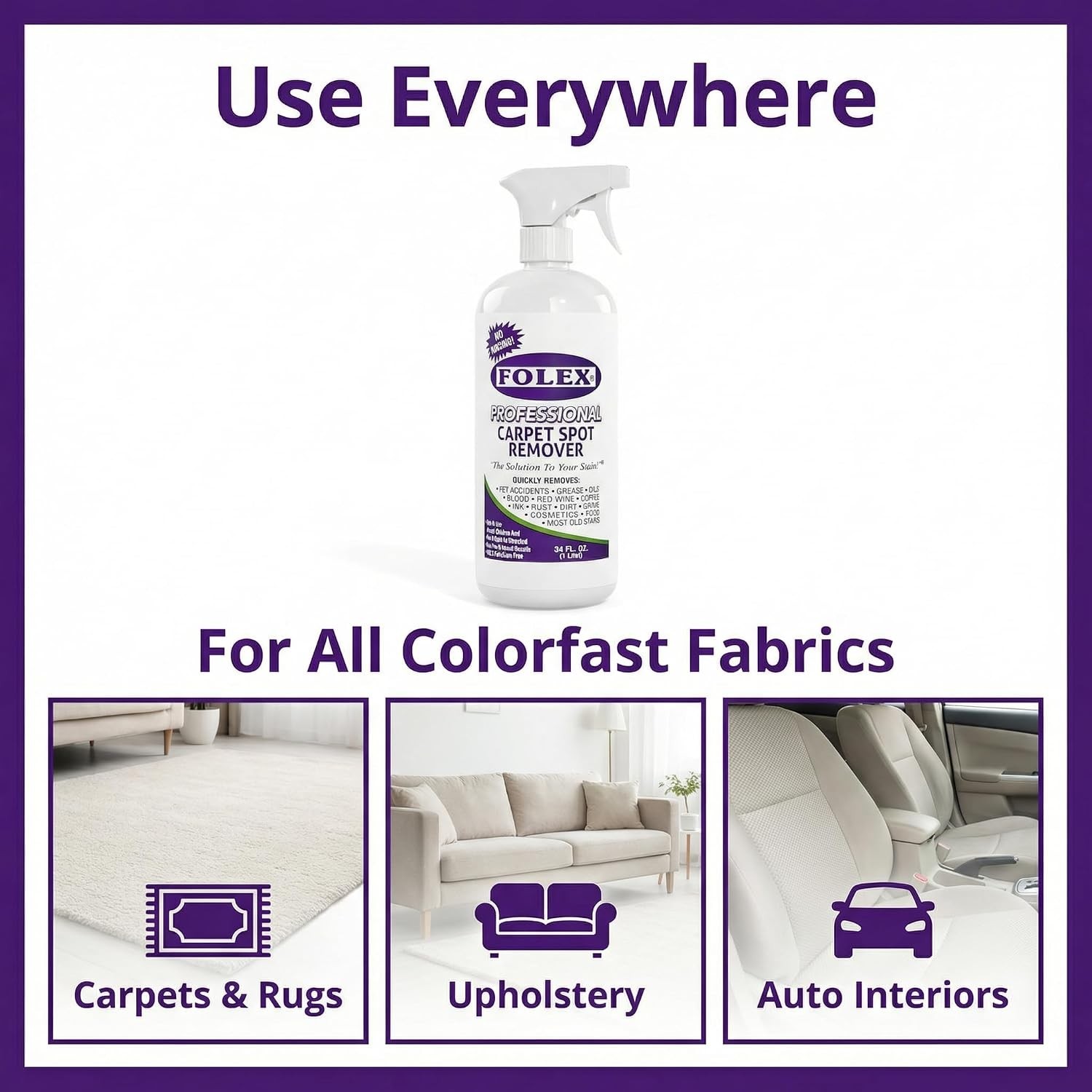 Professional Carpet Cleaner Spray 34 oz – Pet Stain Removal – Instant Stain R…