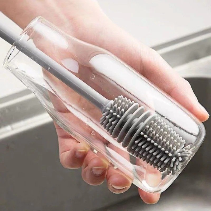 Silicone Milk Bottle Brush Cup Scrubber Glass Cleaner Kitchen Cleaning Tool Long