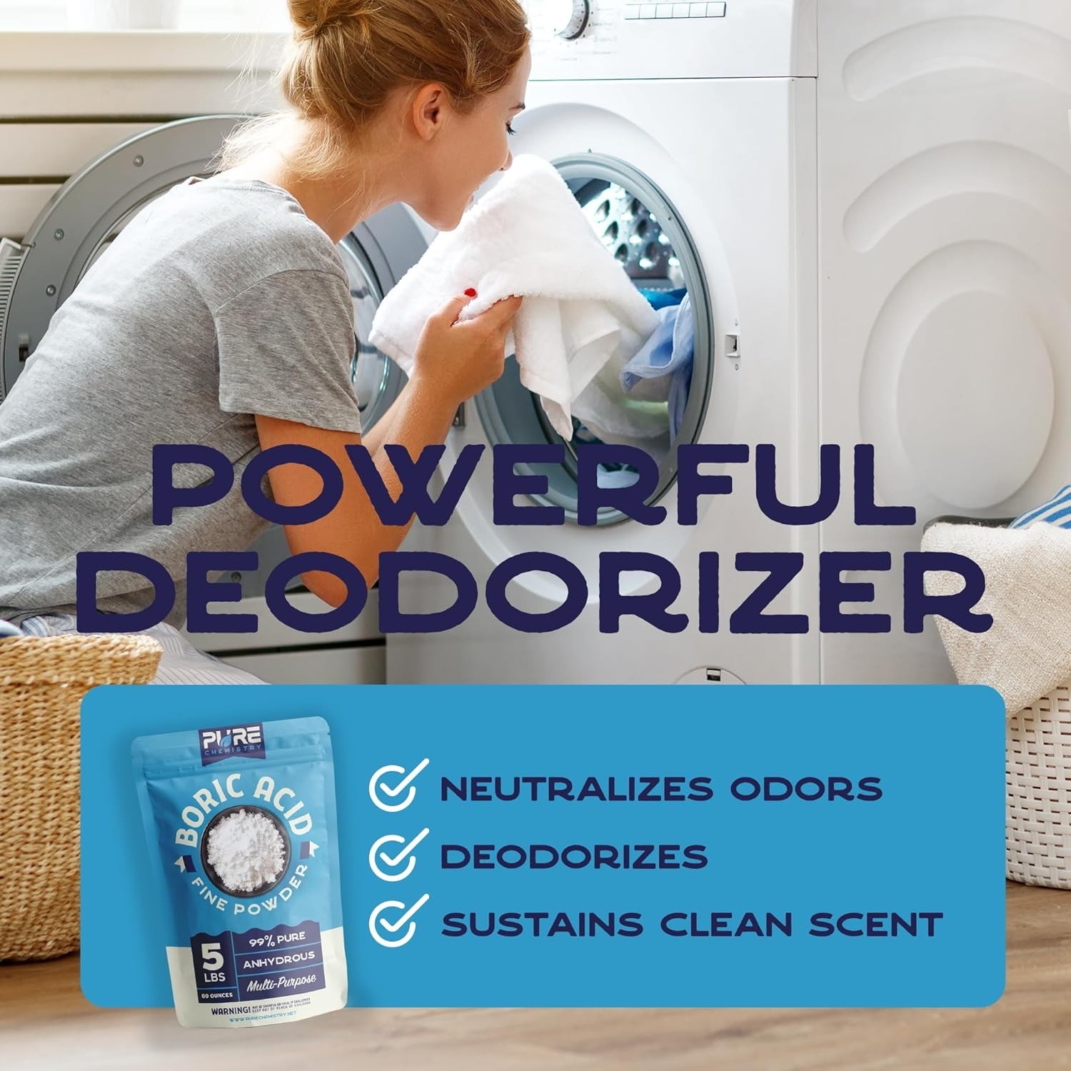 2 lbs Boric Acid Granular Powder – Fast-Acting Stain Remover & Odor Eliminator