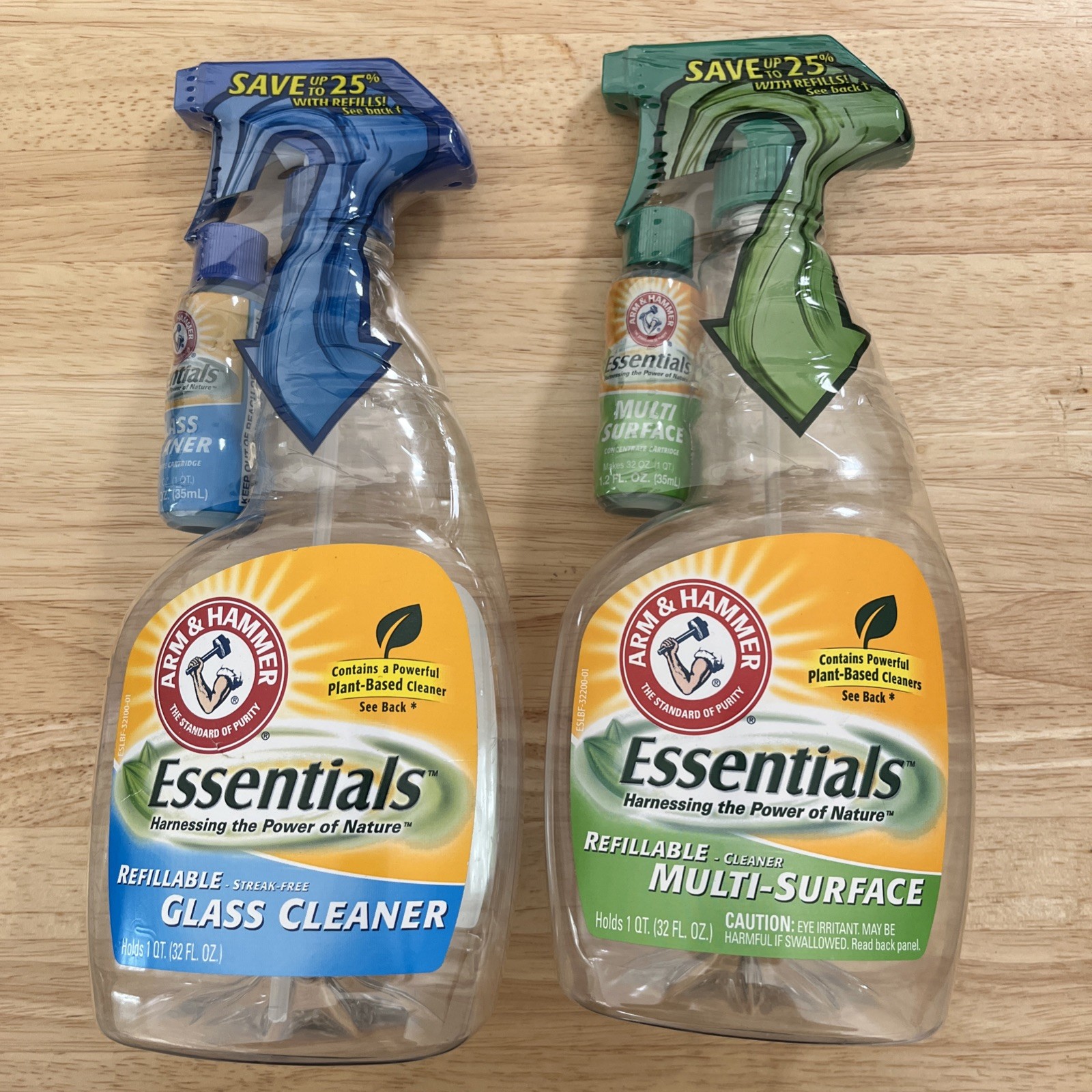 2 NEW Arm & Hammer Essentials Refillable Spray, Multi-Surface & Glass Cleaner