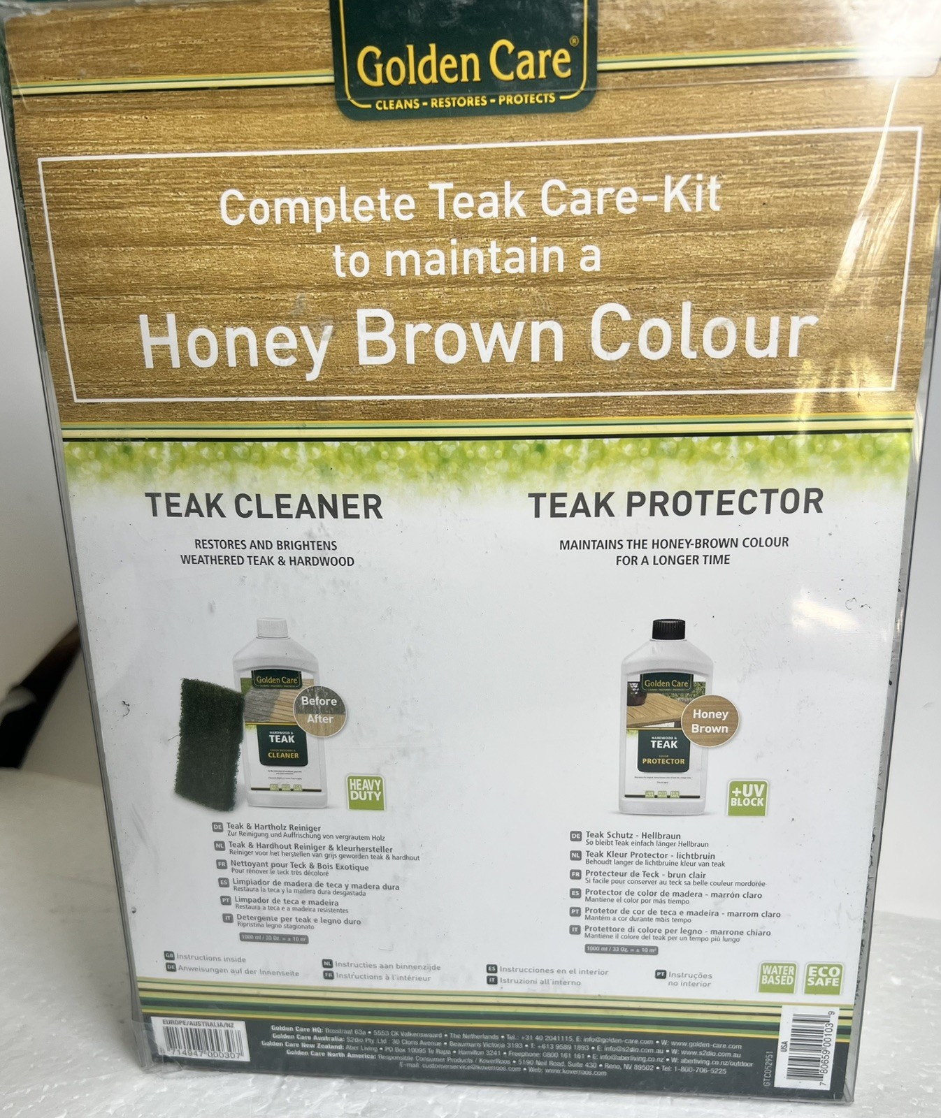New 3 in 1 Teak Garden Furniture Care Kit Cleaner Protector Application Tools 1L