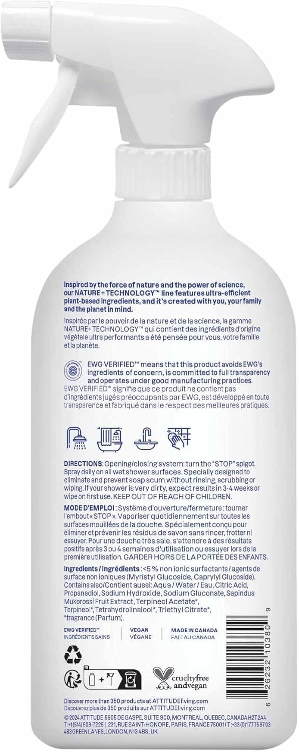Shower & Tile Cleaner Spray, EWG Verified, Bathroom Cleaner Removes Soap Scum…