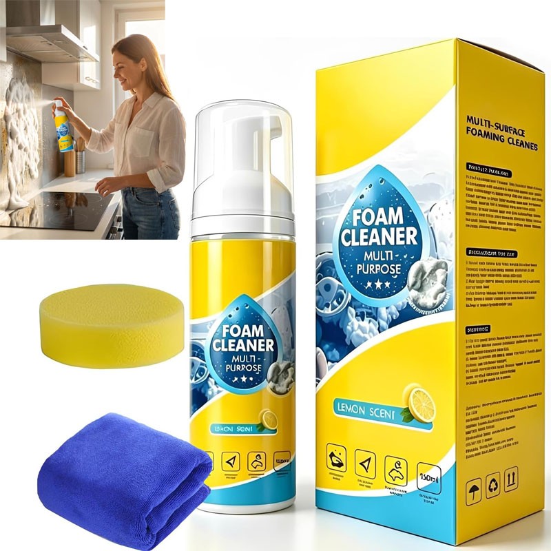 2Set 4-in-1 Multi-Enzyme Foam Cleaner, All-Purpose Spray 5oz with Sponge & Towel