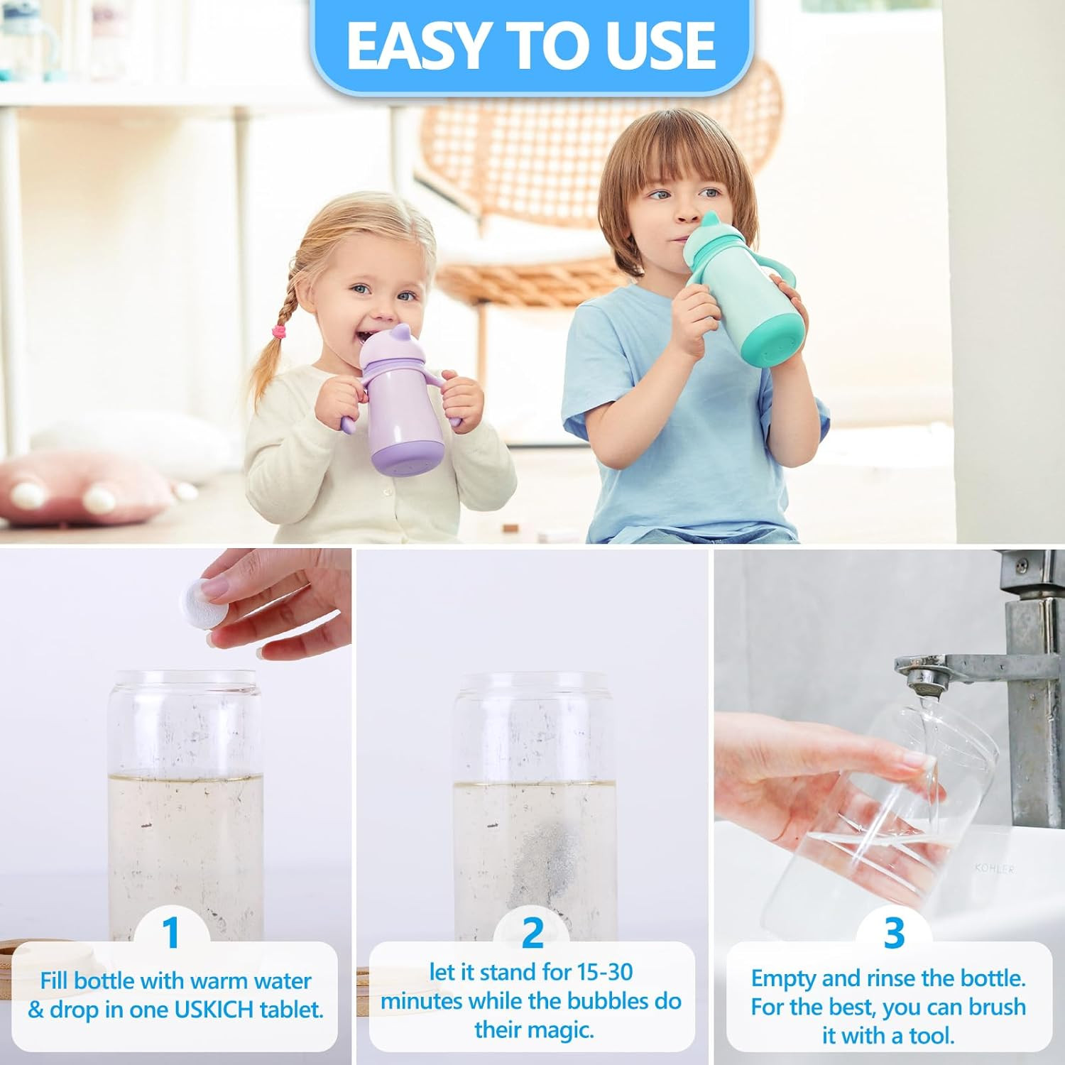 48 Pack Water Bottle Cleaning Tablets,Water Bottle Cleaner Great for Stainles…
