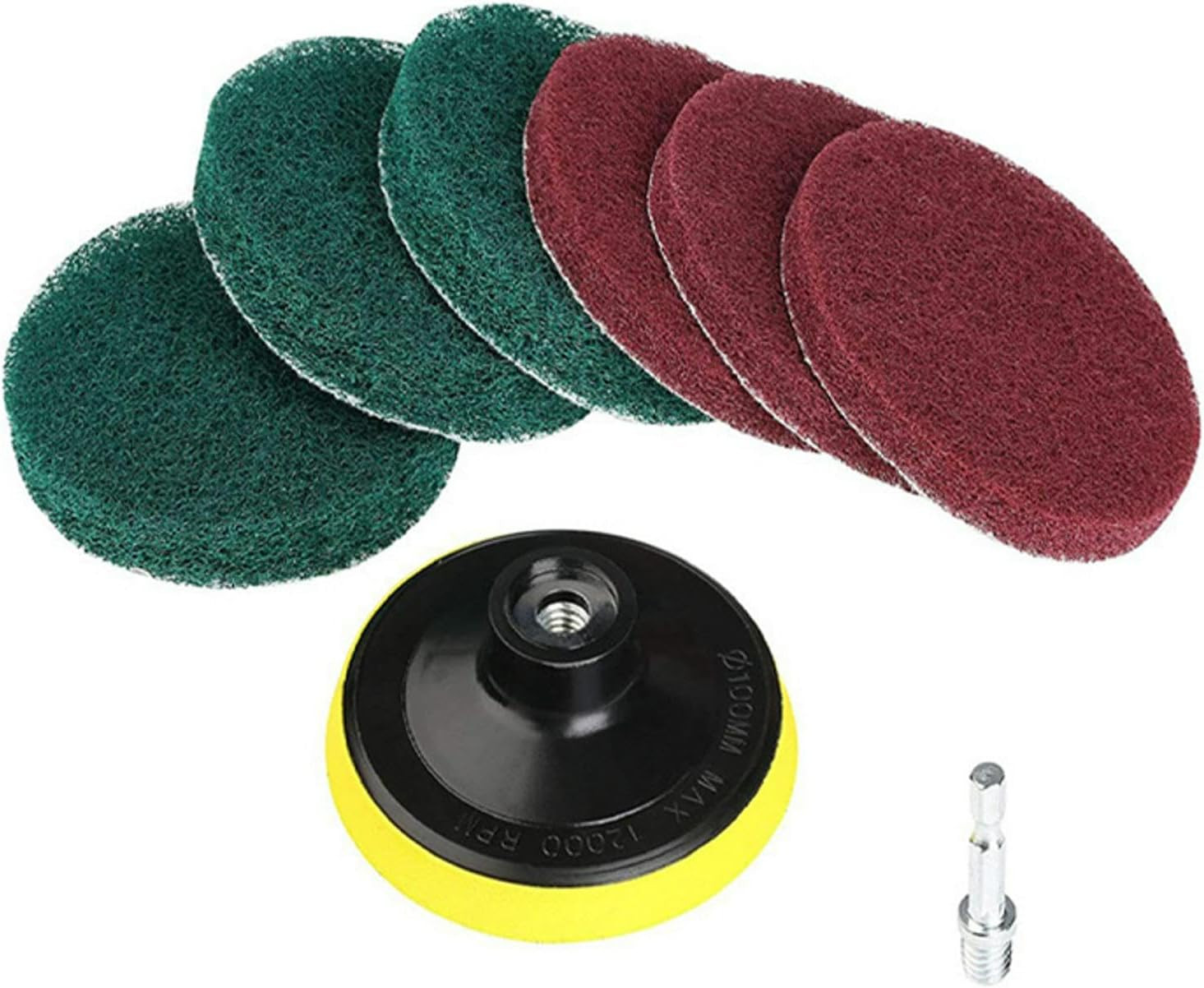 4″ Drill Powered Scrubber Pad Set 6pc Scouring Pads & Holder for Tile Grout Floo
