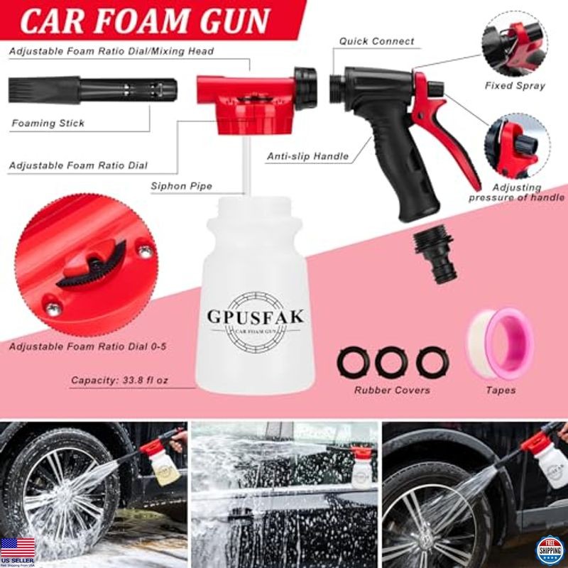 16Pcs Car Wash Kit Foam Gun Brushes Towels Interior Exterior Detailing Set