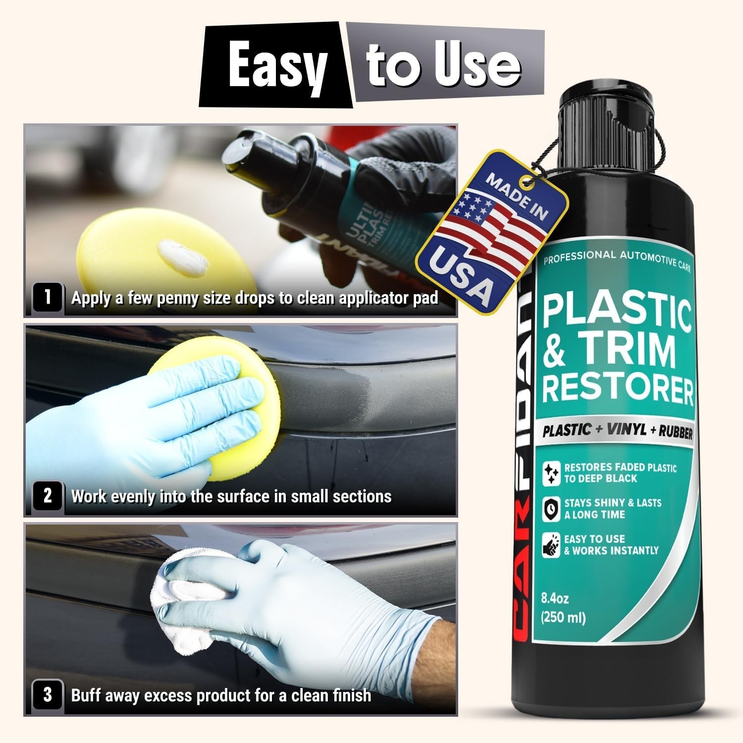 Plastic Restorer for Cars – Restores Faded Black Plastic, Vinyl & Rubber Trim –