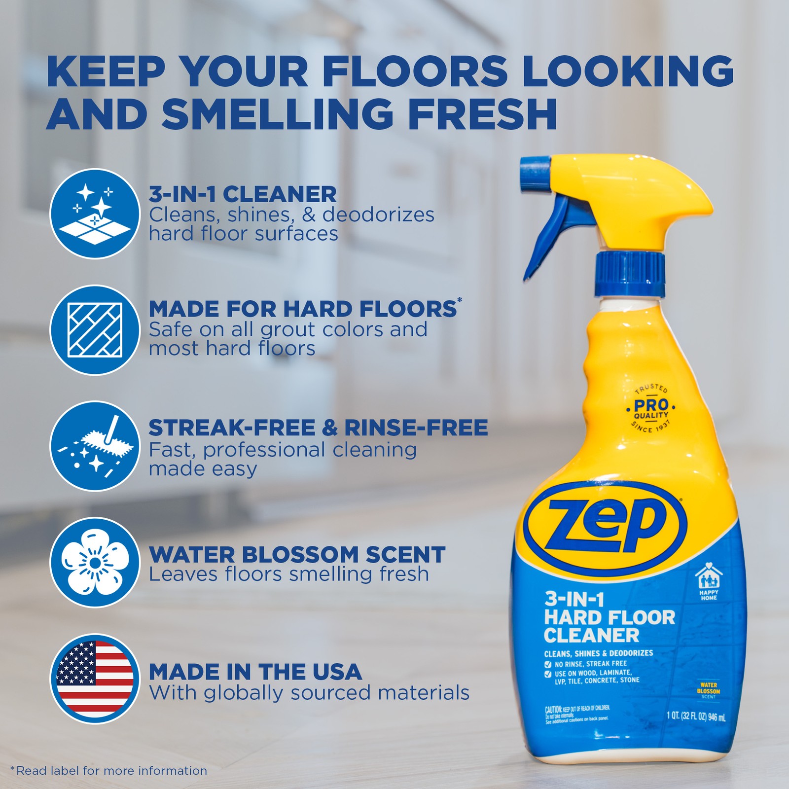 Zep 3-in-1 Hard Floor Cleaner, 32 oz