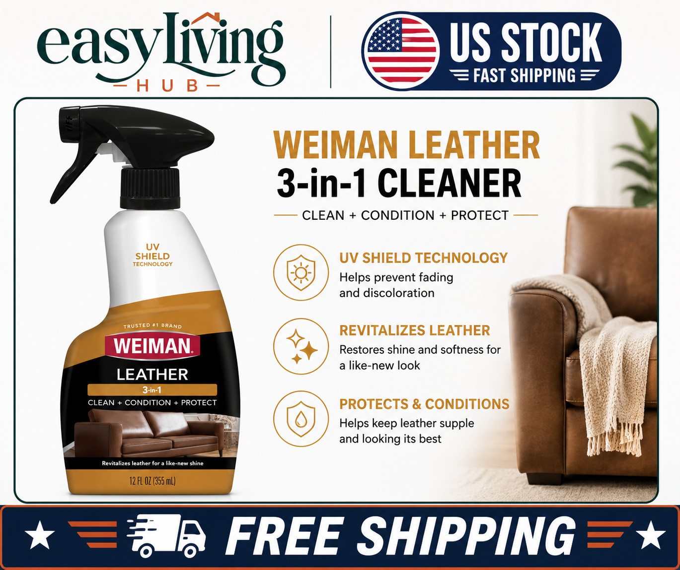 Leather Cleaner and Conditioner for Furniture – Cleans Conditions and Restores L
