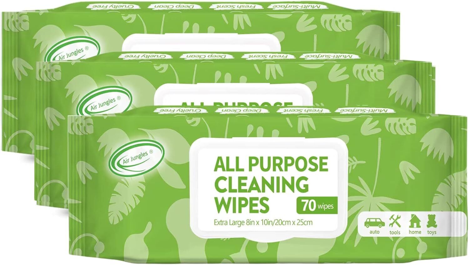 Air Jungles All Purpose Car and Home Cleaning Wipes 70 Count (Pack of 3)