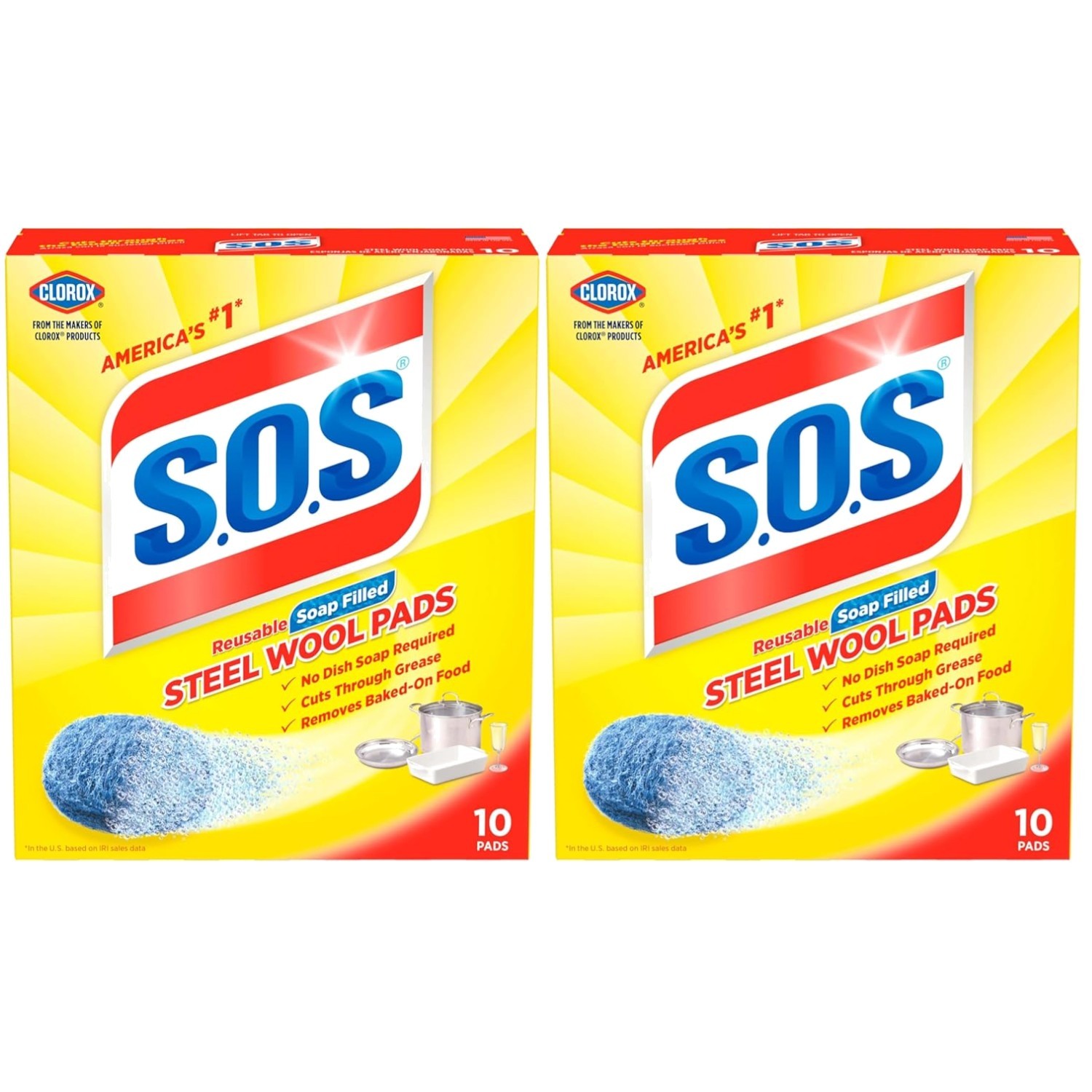 Heavy Duty Steel Wool Pads w/ Soap, 10 Ct x 2