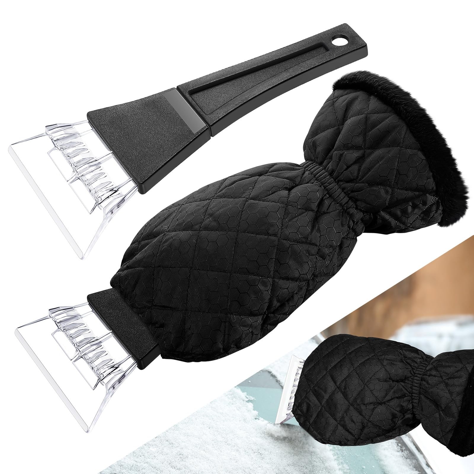 Ice Scraper with Glove Waterproof, Windproof, No Scratch Car Snow Removal