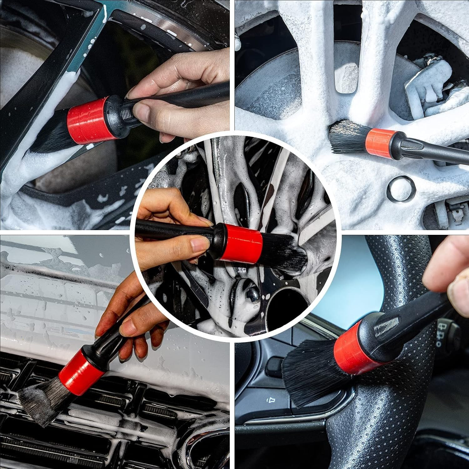 Metal Free Soft Wheel Cleaner Brush, Synthetic Wool Car Cleaning Brush, Highly W