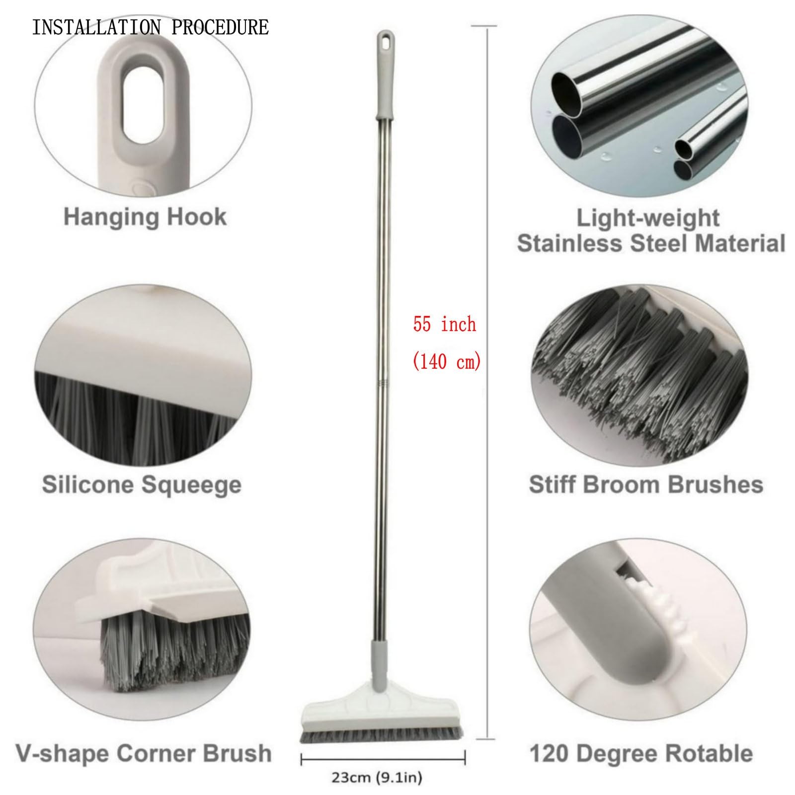 2 in 1 Cleaning Floor Scrub Brush Floor Brush Scrubber New Upgraded 53.5″ Lon…