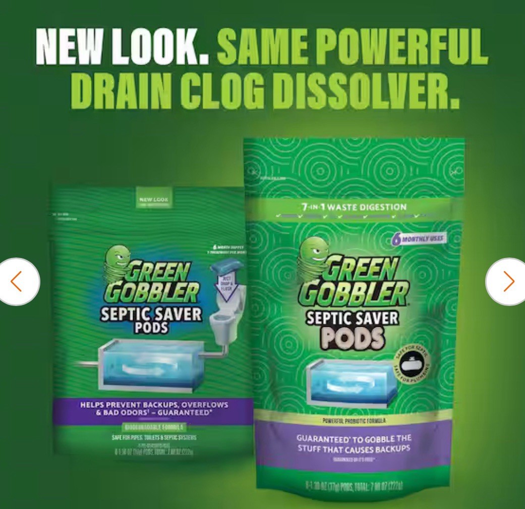 Green Gobbler Septic Tank Treatment Packet 6 Pods~Lot of 2 (12 Month Supply)~NEW