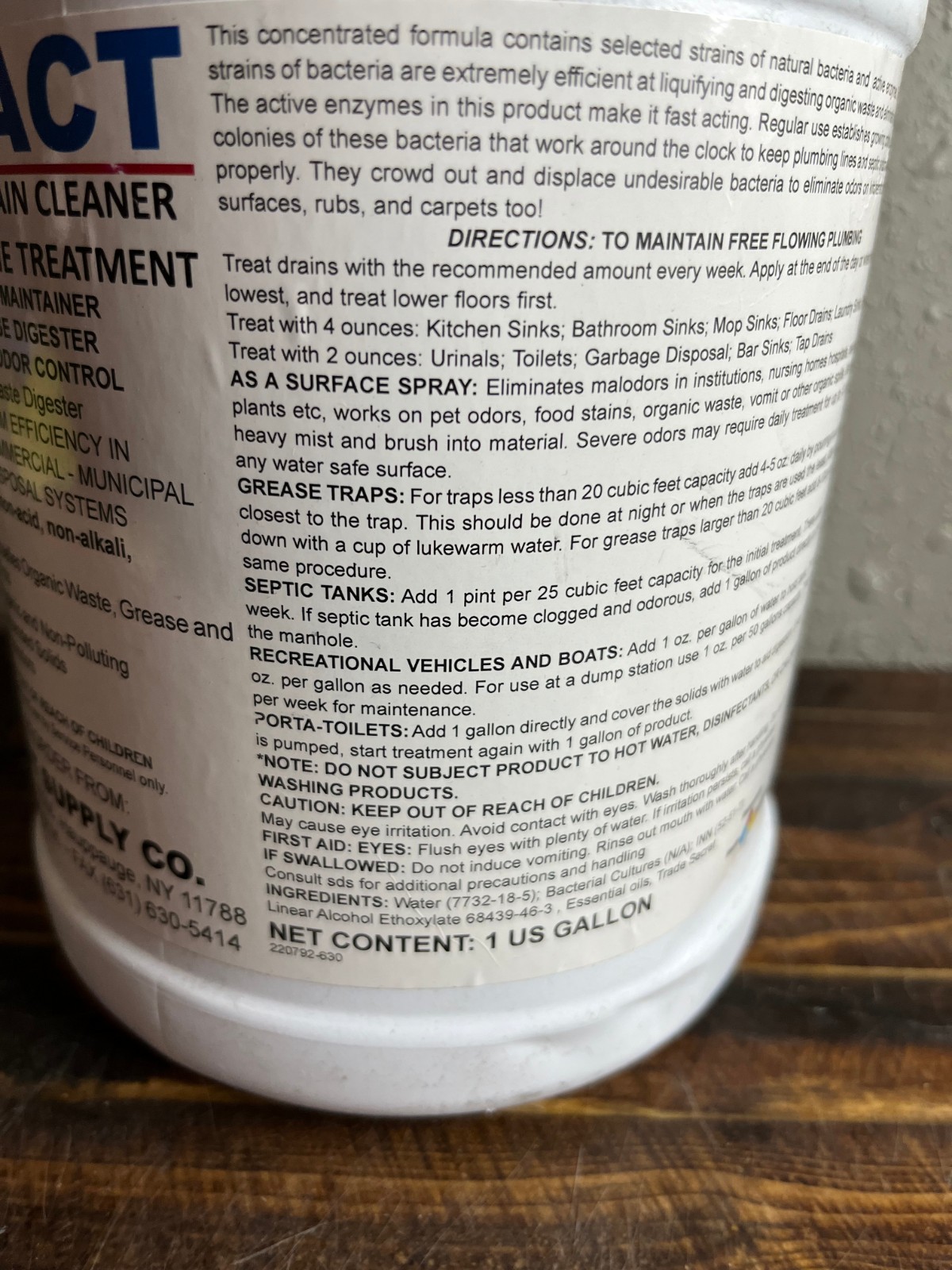 ENZ-ACT Grease Trap Drain Cleaner 1 Gallon Bacteria Enzyme Treatment Best Supply
