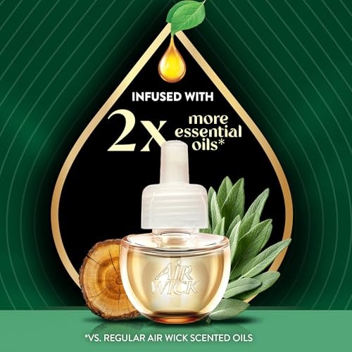 Air Wick Plug In Scented Oil Refills, White Sage & Mahogany, 5 Count