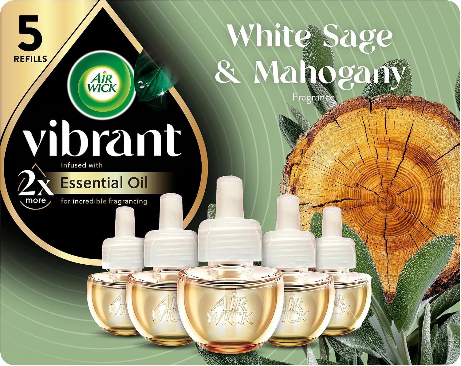 Air Wick Plug In Scented Oil Refills, White Sage & Mahogany, 5 Count