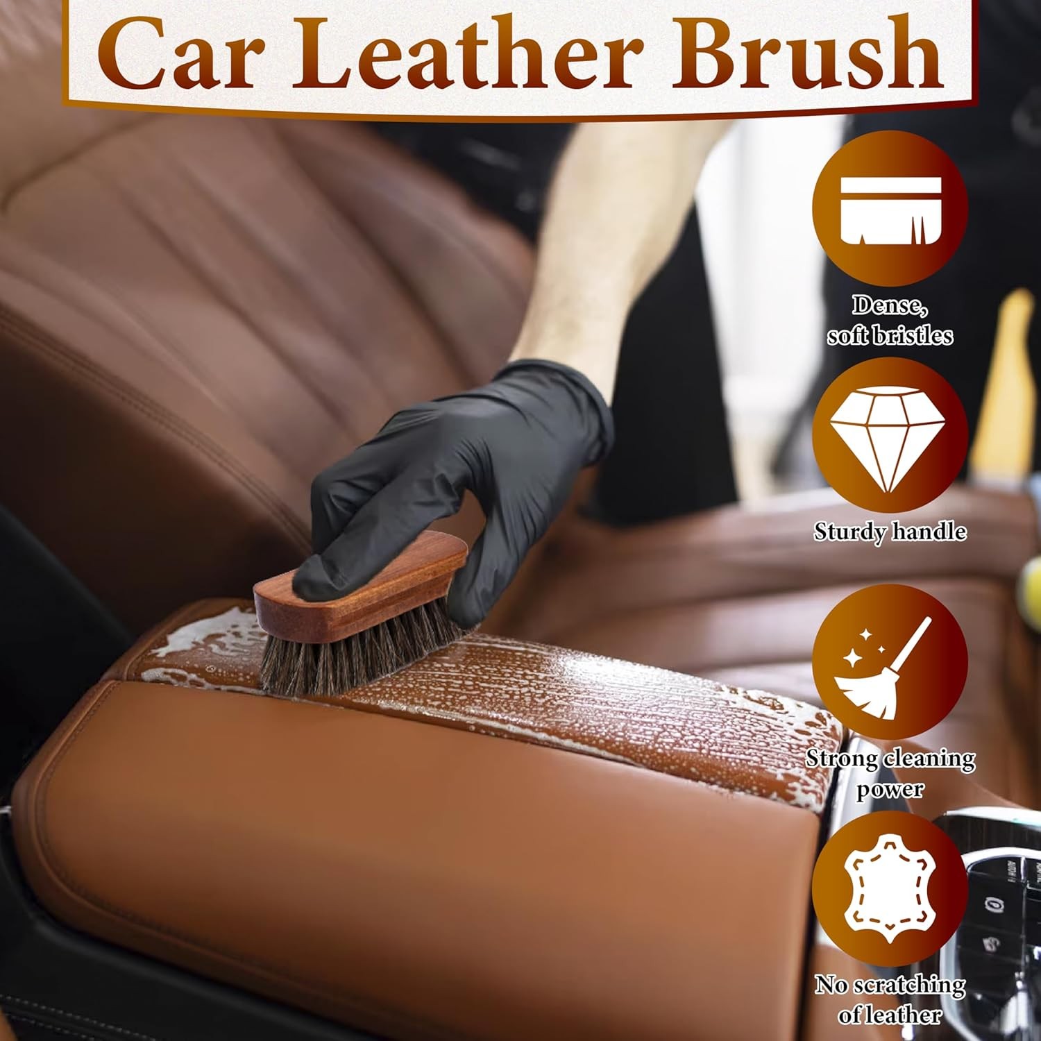 5 PCS Leather Brush Car Detailing, Shine Kit, Car Interior Detail Color: 5 Pcs