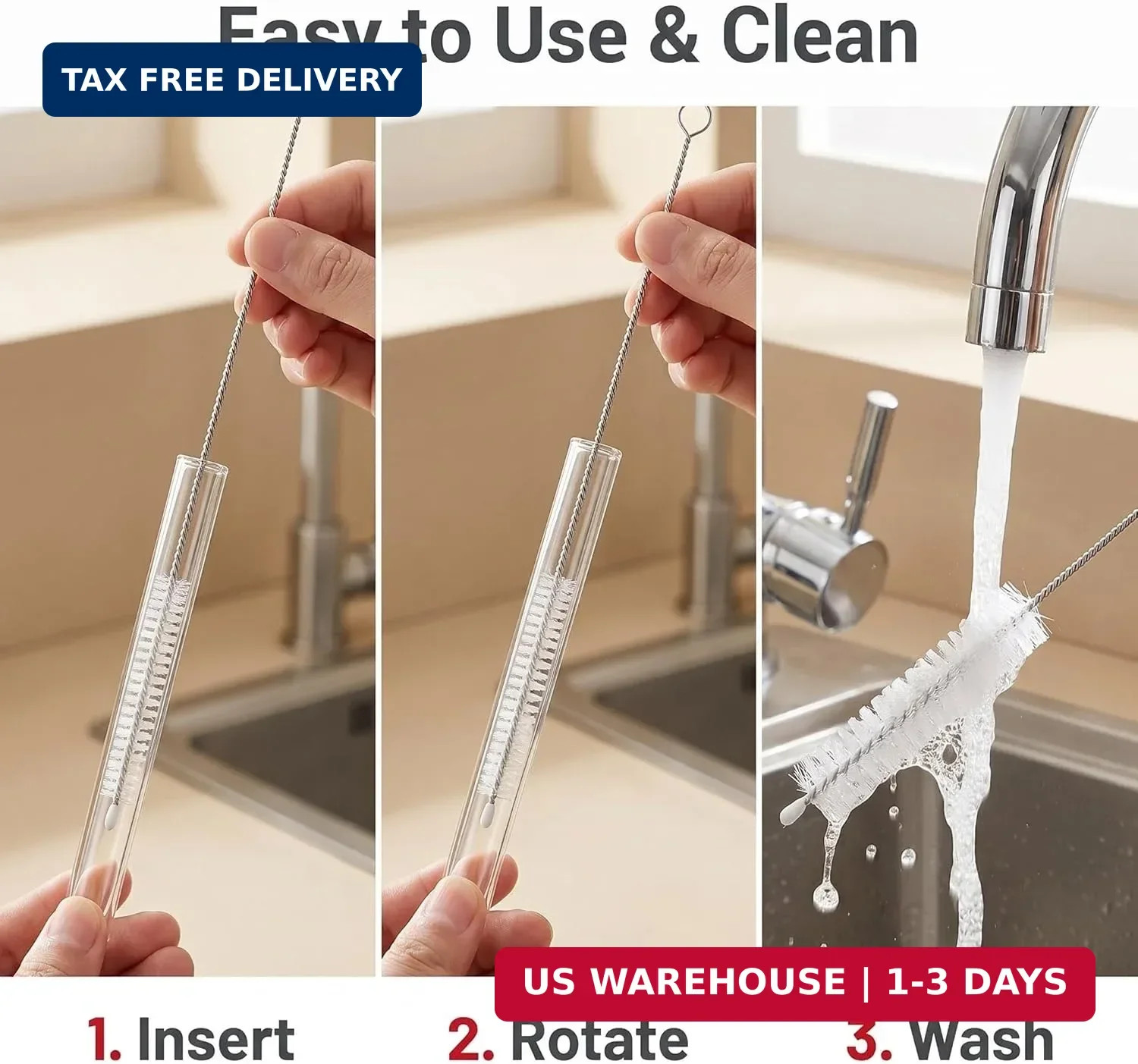 2 Pack Straw Cleaner Brush, Reusable Metal Handles Straw Cleaner Brush Extra Lon