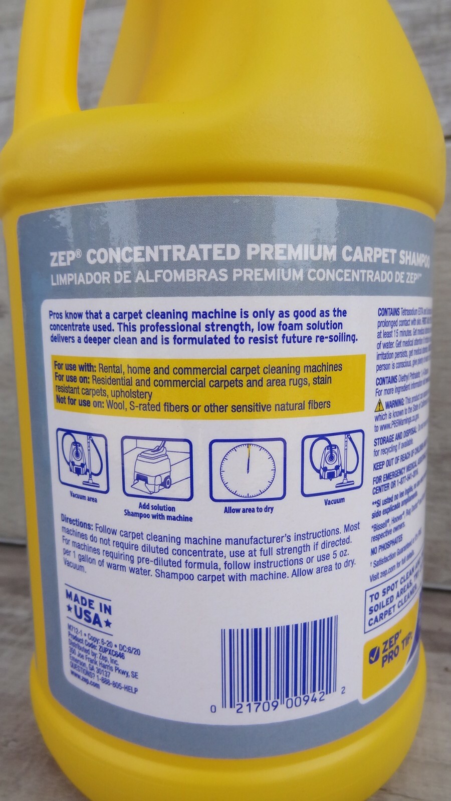 2 x Zep Concentrated Premium Carpet Shampoo Stain Removal Deep Cleaning ~2 Qt/ea